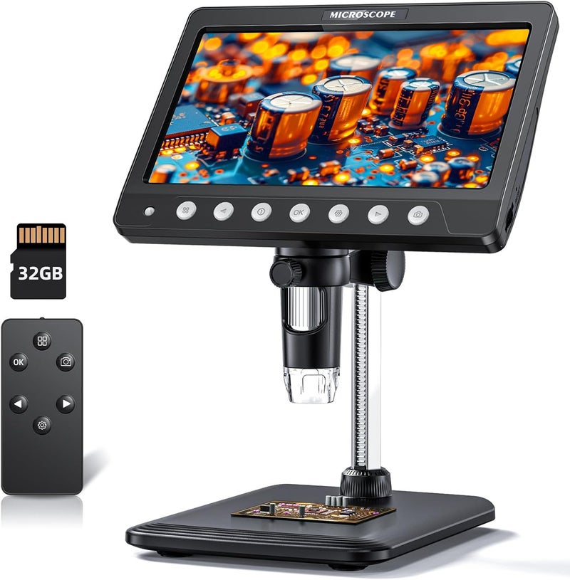 WINWEND Coin Microscope for Adults Kids - 7'' HD IPS Digital Microscope for Error Coins with Screen | 1200X Soldering Microscope with 8 LED Lights | 32GB SD Card USB for Windows/MacOS - Image 1